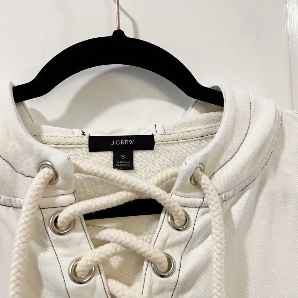 J. Crew Lace-up hoodie in original cotton Terry Sz S Cream